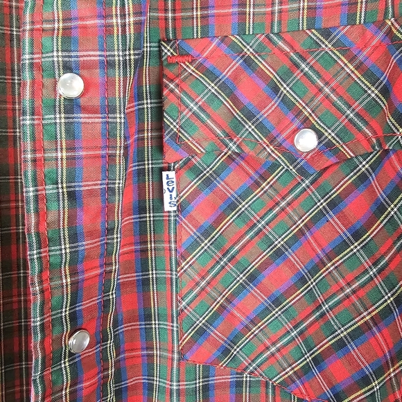 Vintage Levi’s Plaid Western Button Down Shirt Men’s Small Red Blue Green - Picture 5 of 12